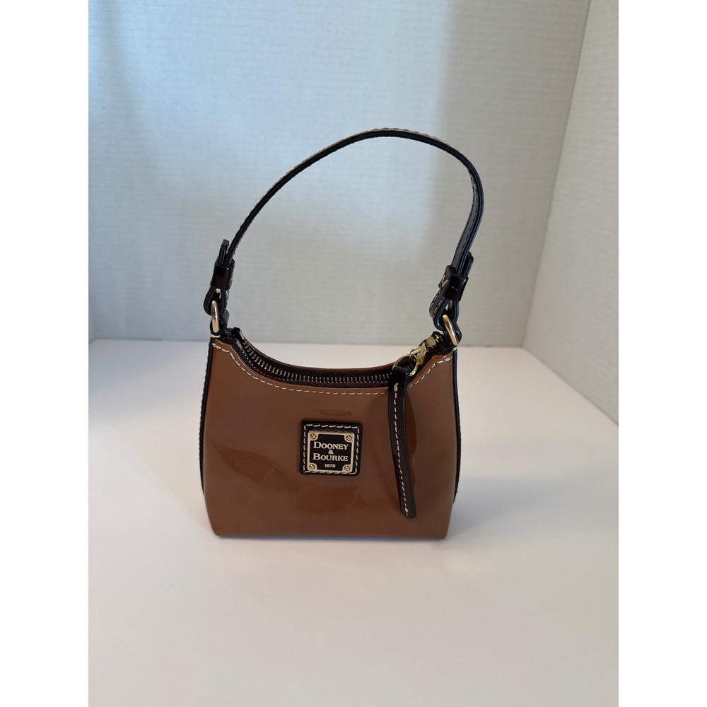 Dooney & Bourke Patent Leather Mini Baguette Shoulder Bag Brown Caramel